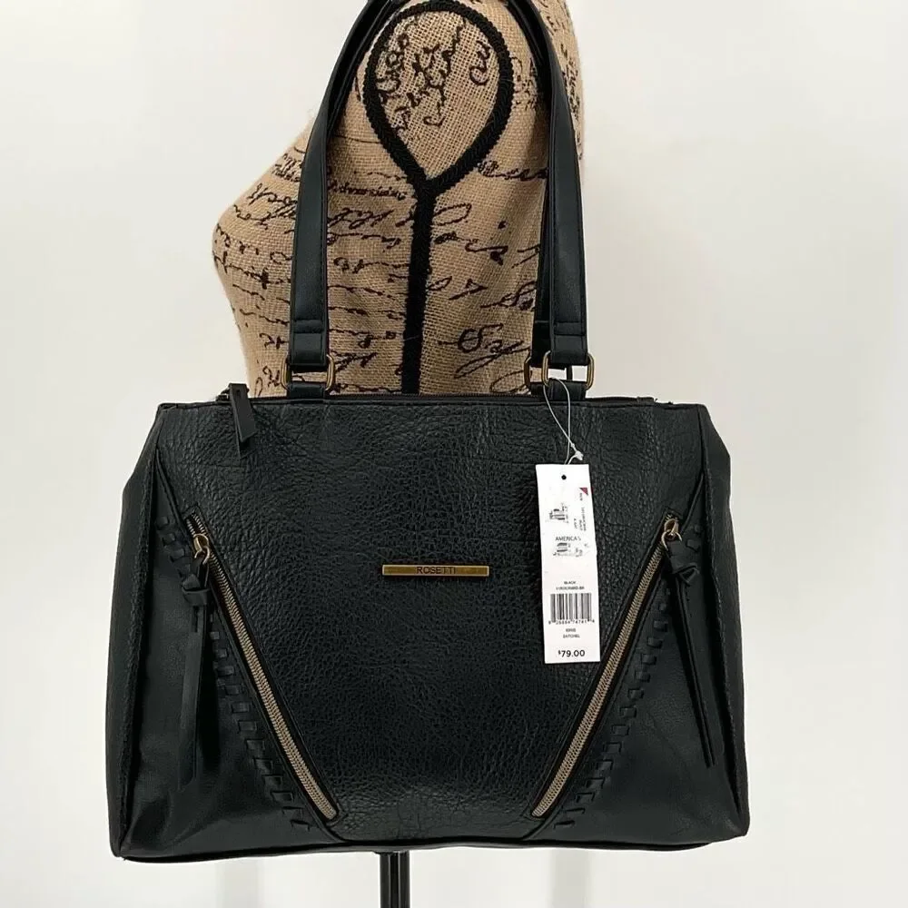Rosetti Idris Satchel Bag‎ Purse Black Faux Leather Double Shoulder Strap NWT